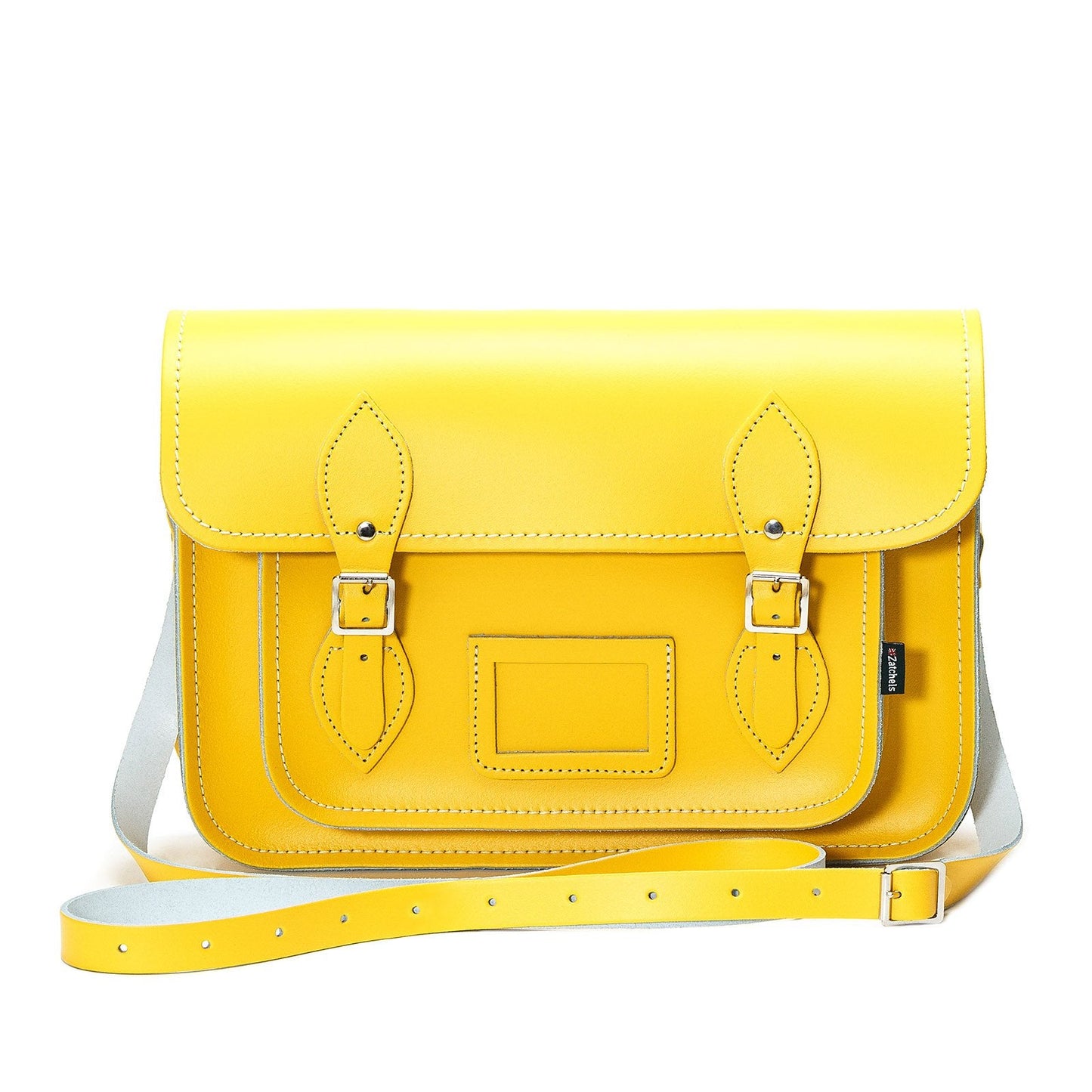 Spacious interior of the Luxury Handmade Leather Satchel in Pastel Daffodil Yellow, designed to carry tablets and laptops, exemplifying style and functionality.