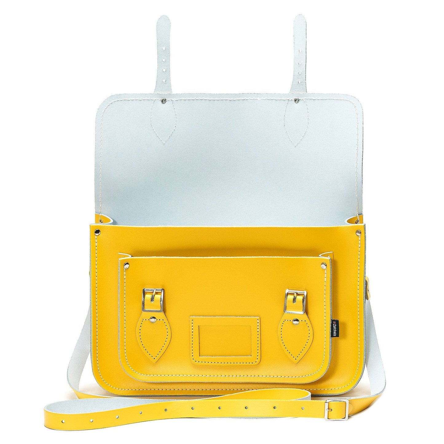 Elegant Pastel Daffodil Yellow leather satchel highlighting luxurious texture and sophisticated design details, ideal for casual and formal occasions.