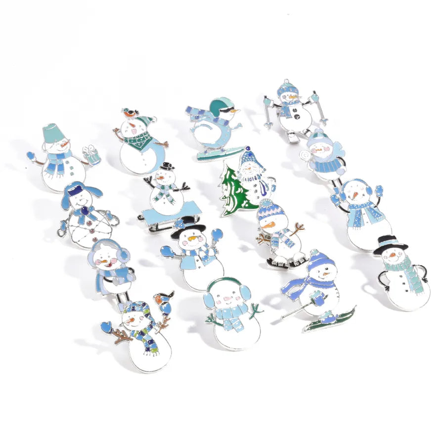 Christmas Snowman Series Metal Lapel Pin Winter Sweater Collar Pin Geometric Pattern British Vintage Style Unisex Lapel Brooch