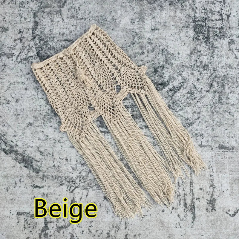 Chic Women's knee-length sundress crafted from premium nylon and polyacrylonitrile fiber, ideal vacation wear adorned with tassels and braids.