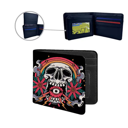 Luxurious men's PU leather wallet with distinctive skull design, perfect for stylish streetwear enthusiasts.