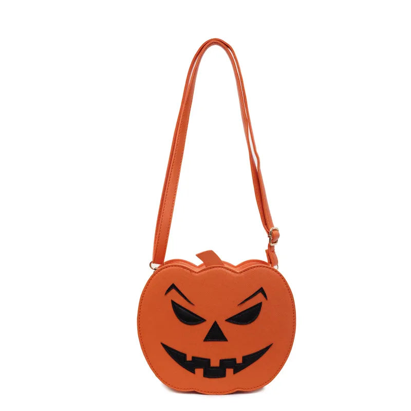 Chic Halloween-inspired pumpkin crossbody bag made from durable PU material, combining functionality and seasonal style.