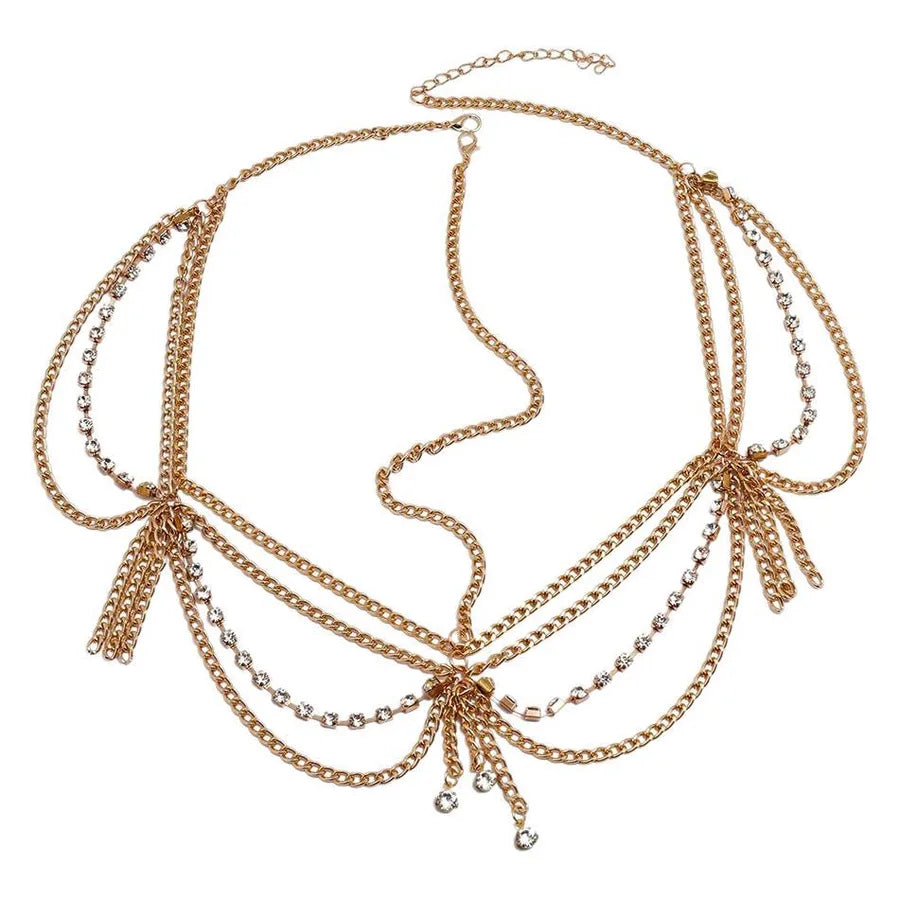 Bohemian Multi-Layer Tassel Hair Chain Metal Aluminum Diamond Pendant Hairband Vintage Headwear Fashionable Women's Accessories