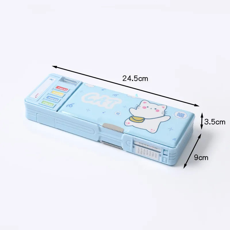 Sophisticated and playful double-layer pencil case for children, ideal for school use with ample space for writing tools.