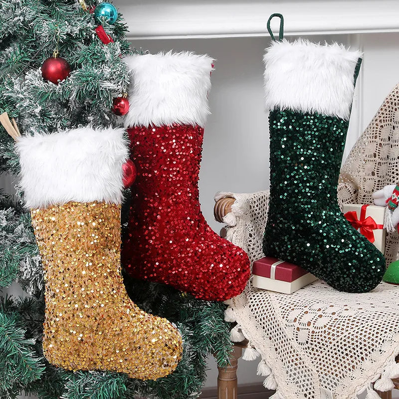 Luxurious retro exaggerated Christmas socks perfect for festive indoor parties, showcasing a vibrant design for stylish holiday celebrations.