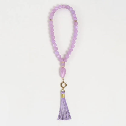 Stylish pink, blue, and black unisex round tassel rosary showcasing luxurious ethnic design, ideal for special occasions.