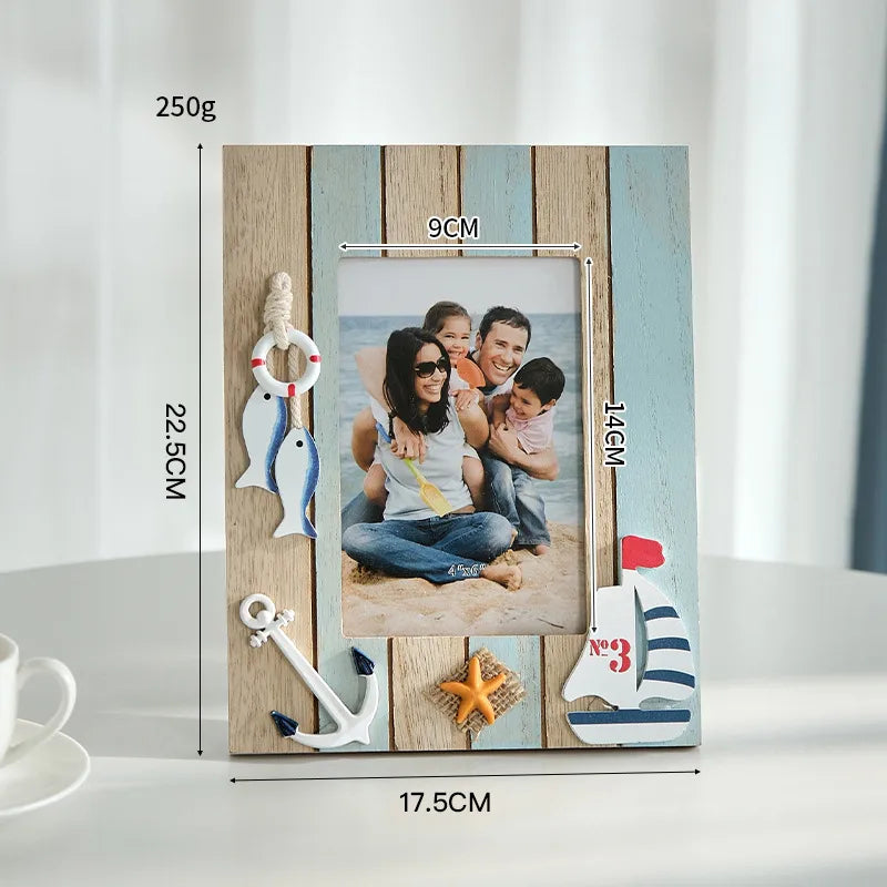 Elegant 6-inch wooden photo frame designed in a medieval style, featuring a Mediterranean ocean theme, perfect for enhancing sophisticated decor.