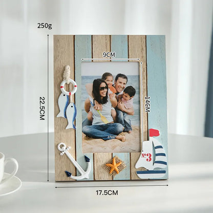 Elegant 6-inch wooden photo frame designed in a medieval style, featuring a Mediterranean ocean theme, perfect for enhancing sophisticated decor.