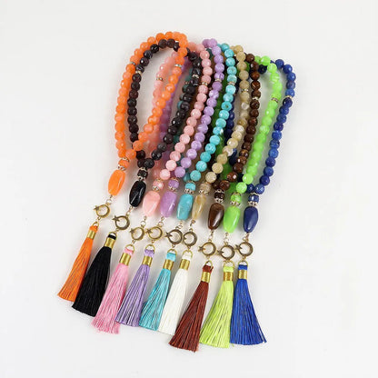 Luxurious Classical Ethnic Style Round Tassel Rosary in Stunning Pink, Blue, and Black hues for Unisex Elegance.