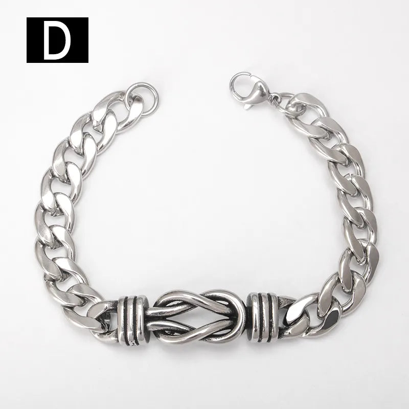 Close-up view of the titanium steel skull eagle Cuban link bracelet, highlighting intricate knot pattern and premium craftsmanship, ideal for trendy and stylish individuals.