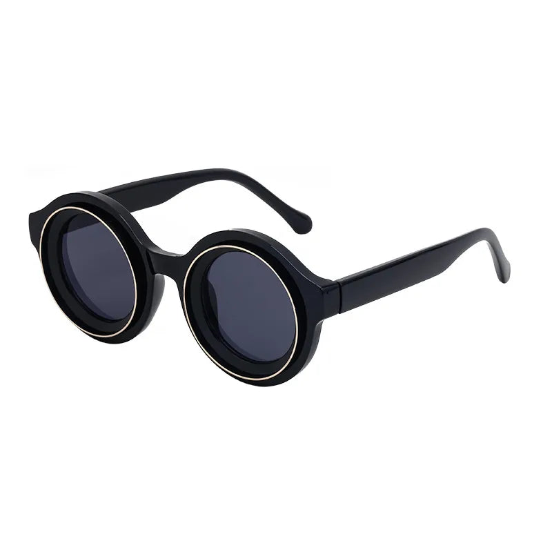 Chic streetwear sunglasses for women showcasing a stylish round frame and geometric pattern, crafted for comfort and sophistication in any occasion.