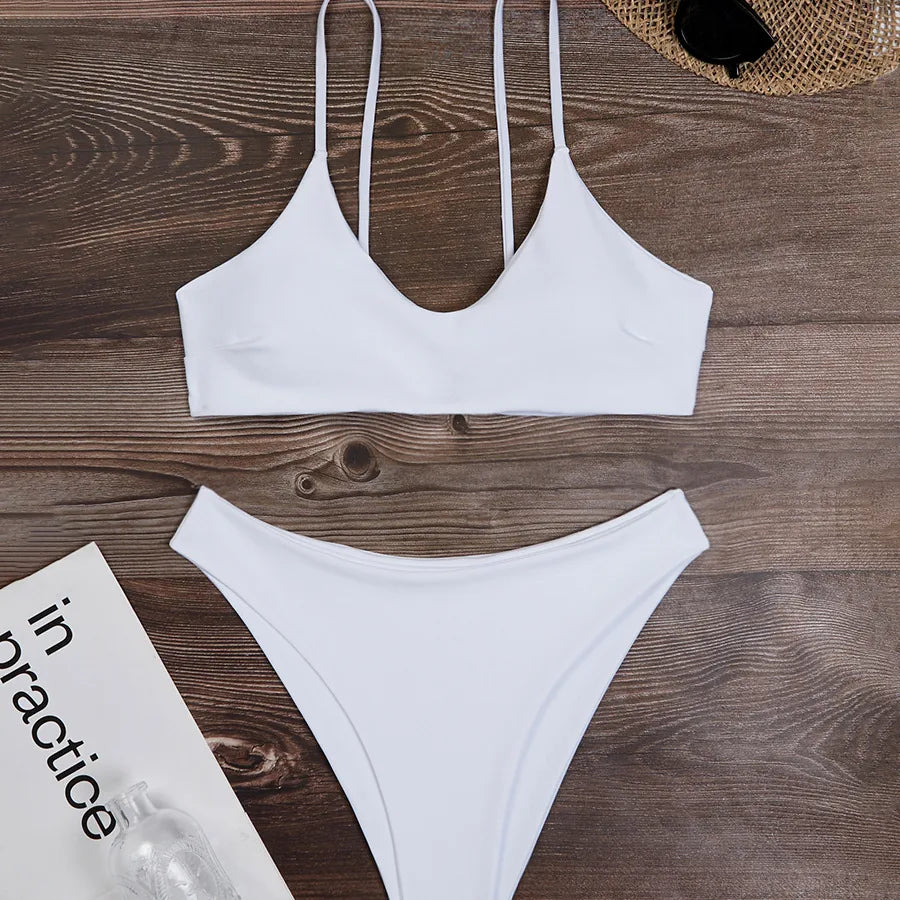 Sumptuous women's solid bikini set in a sleek design, perfect for sun-soaked days by the pool or ocean.