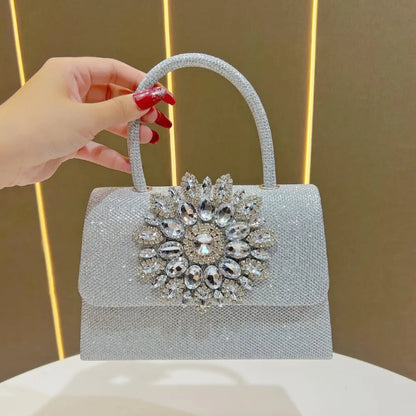 New Fashionable  Diamond Embedded Chain Handbag Small Square Sparkling Evening Bag Women's Clutch Bag