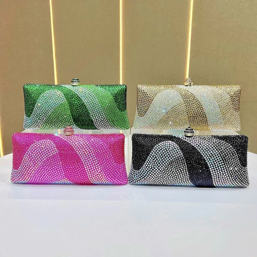 Shiny Full Diamond Evening Bag Party Ladies Handbag Wedding Maid Of Honor Chain Bag Sparkling Dinner Bag Square Polyester