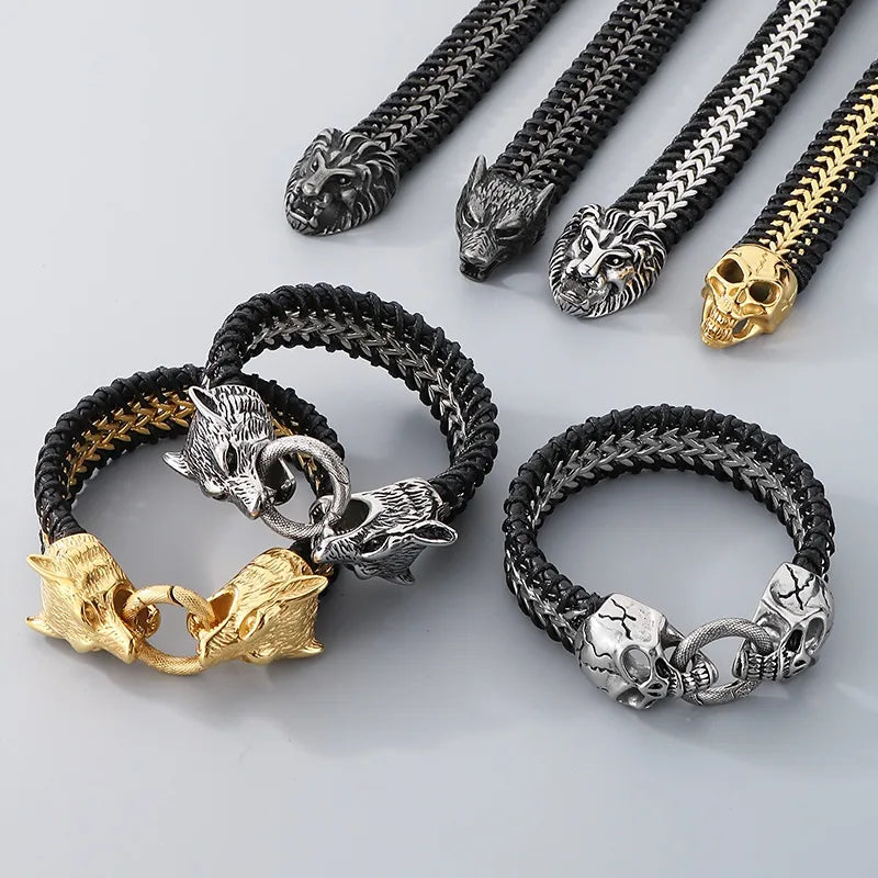 Luxury Men's Business Streetwear Skull Bracelet crafted from durable 304 stainless steel with an elegant 18K gold plating, featuring a unique Halloween design, ideal for daily wear.