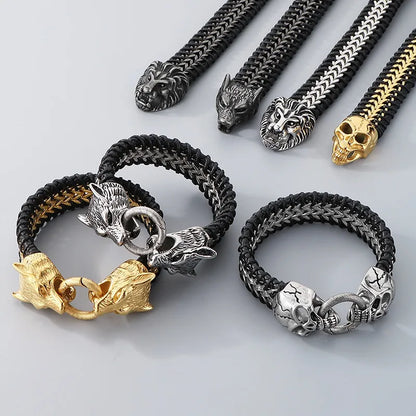 Luxury Men's Business Streetwear Skull Bracelet crafted from durable 304 stainless steel with an elegant 18K gold plating, featuring a unique Halloween design, ideal for daily wear.