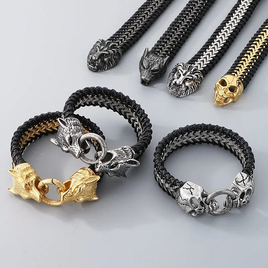 Luxury Men's Business Streetwear Skull Bracelet crafted from durable 304 stainless steel with an elegant 18K gold plating, featuring a unique Halloween design, ideal for daily wear.