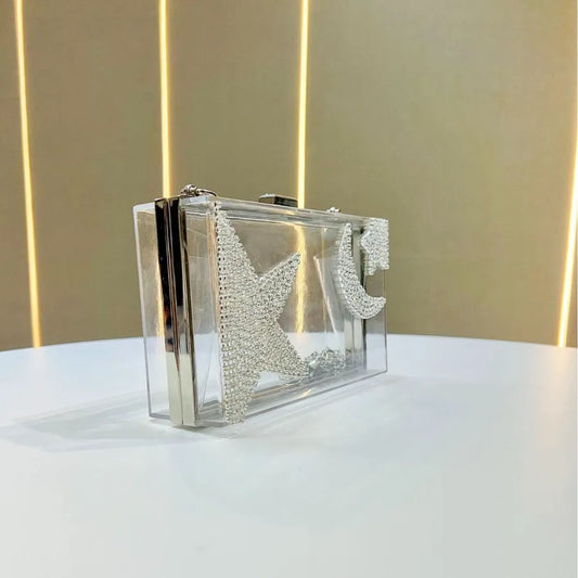 New Women's Clutch Bag Rhinestone High-End Sensation Party Shoulder Crossbody Chain Dinner Bag Square Acrylic Fashion Elements