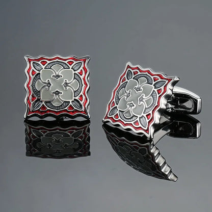 Close-up of geometric design on men's cufflinks, crafted from high-quality copper plating for a sophisticated look.