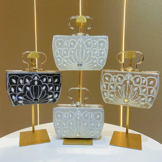 Luxury diamond embedded evening clutch bag for women, crafted in high-quality PU leather with a chic square design, showcasing exquisite diamond detailing and a versatile single shoulder strap.