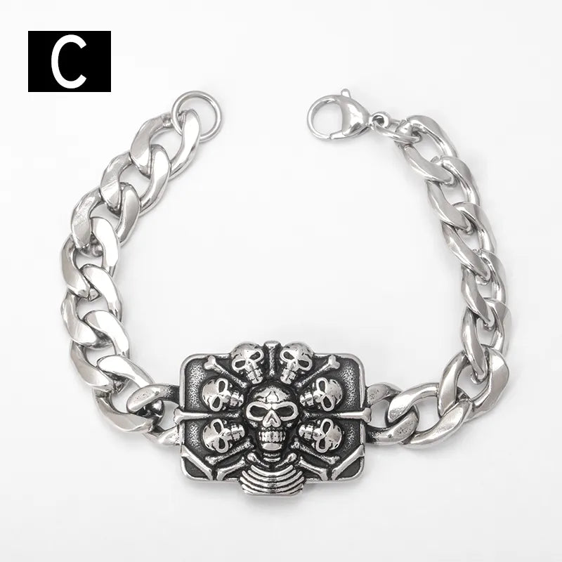 Titanium steel skull eagle Cuban link bracelet for men, showcasing luxurious hip hop punk design, perfect unisex accessory for daily wear.
