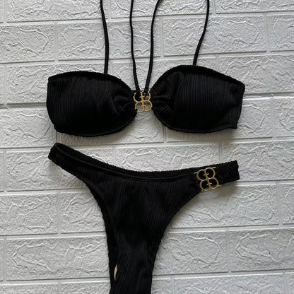 Refined Women's 2-Piece Bikini Set featuring sexy styling and exquisite solid colours, ideal for the modern woman enjoying beach life.