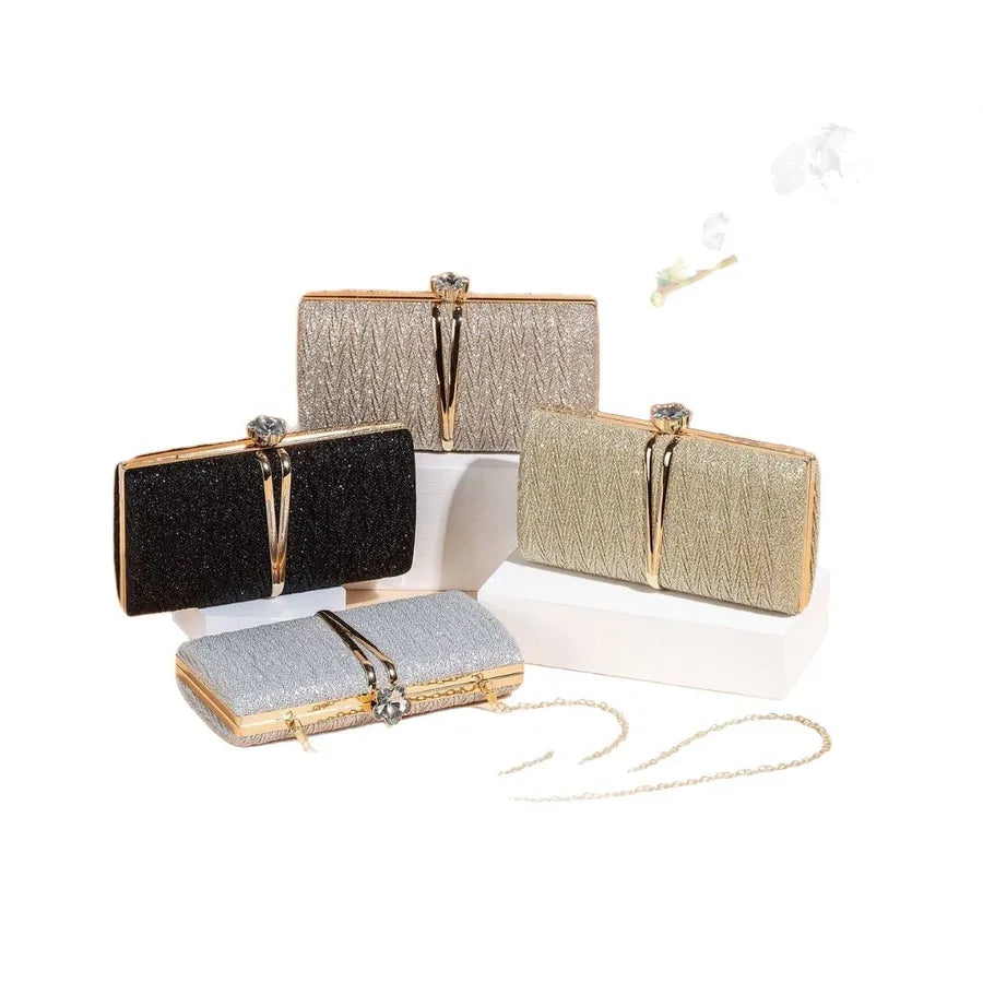 Fashionable Folded Clutch Bag Shiny Elegant Evening Dress Handbag Single Shoulder Slant Cross Bag For Women In Europe