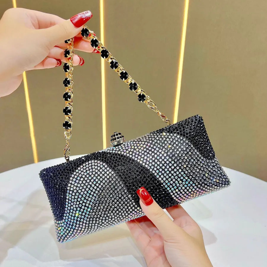 Shiny Full Diamond Evening Bag Party Ladies Handbag Wedding Maid Of Honor Chain Bag Sparkling Dinner Bag Square Polyester