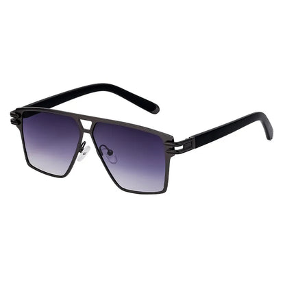 Men's luxury geometric square sunglasses featuring a full black frame and grey accents, perfect for streetwear fashion.