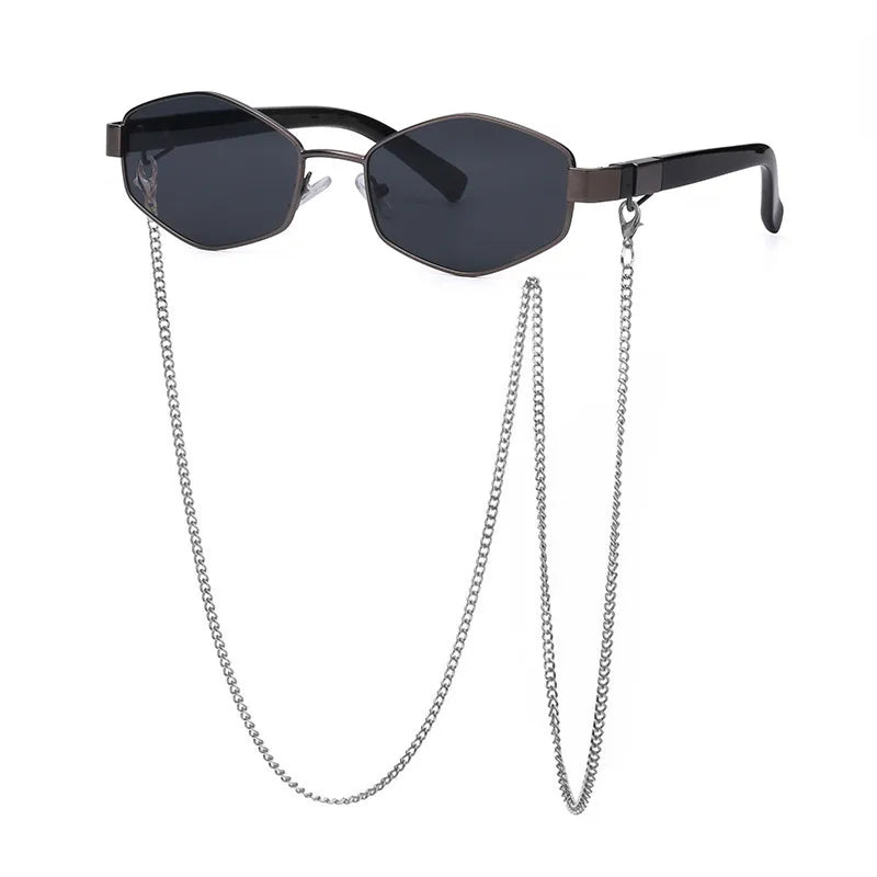 Luxury women's geometric polygon full frame sunglasses in grey, purple, and black, featuring a stylish and sexy design, perfect for street occasions.