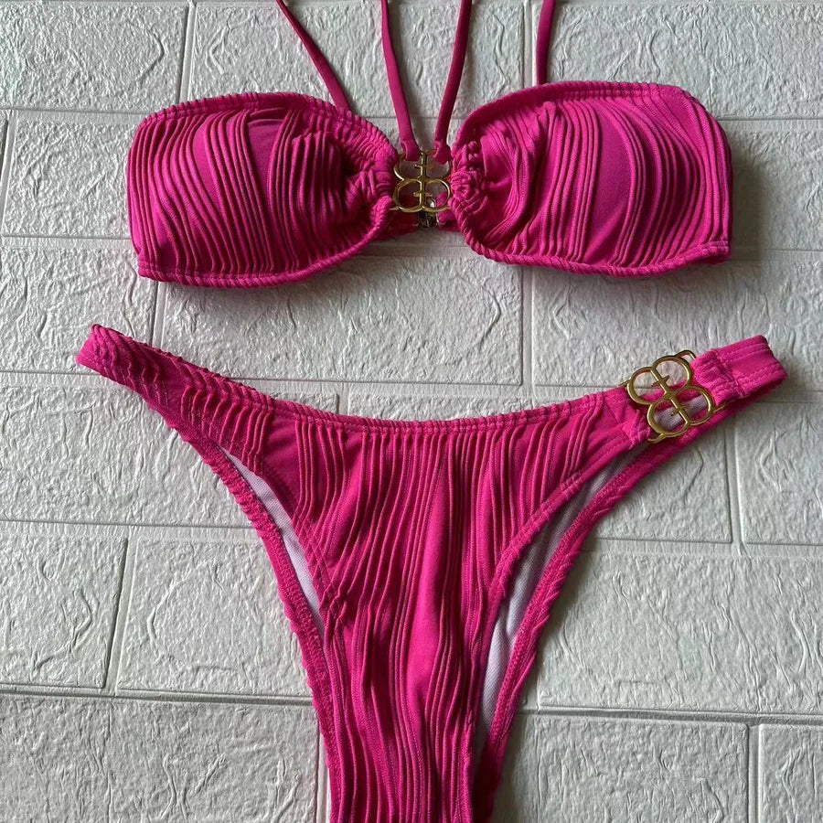 Chic Women's Solid Colour 2-Piece Swimwear Set, designed for ultimate comfort and style, perfect for pool parties or seaside escapades.