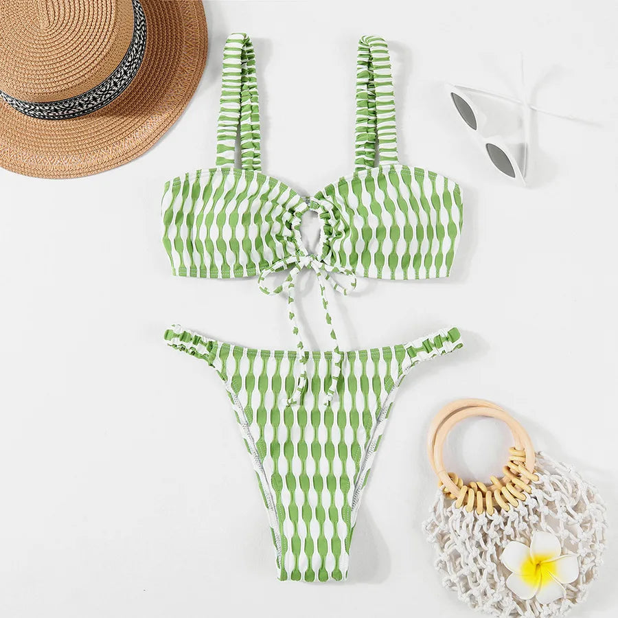 Sophisticated women's bikini swimwear featuring full coverage and low rise design, perfect for adding a touch of elegance to your swimwear collection.