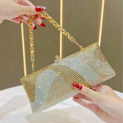 Shiny Full Diamond Evening Bag Party Ladies Handbag Wedding Maid Of Honor Chain Bag Sparkling Dinner Bag Square Polyester