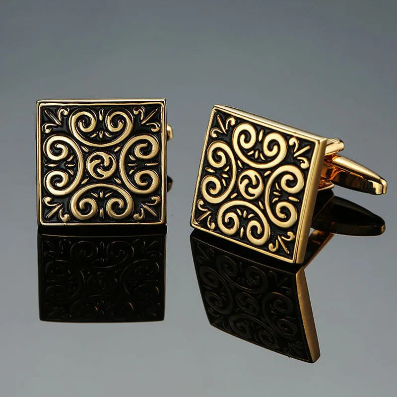 Stylish luxury copper plated cufflinks showcasing intricate geometric patterns, ideal for business and formal events.