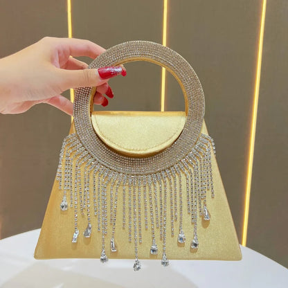 Luxury evening handbag for women displayed with adjustable chain strap, ideal for transitioning from day to night.