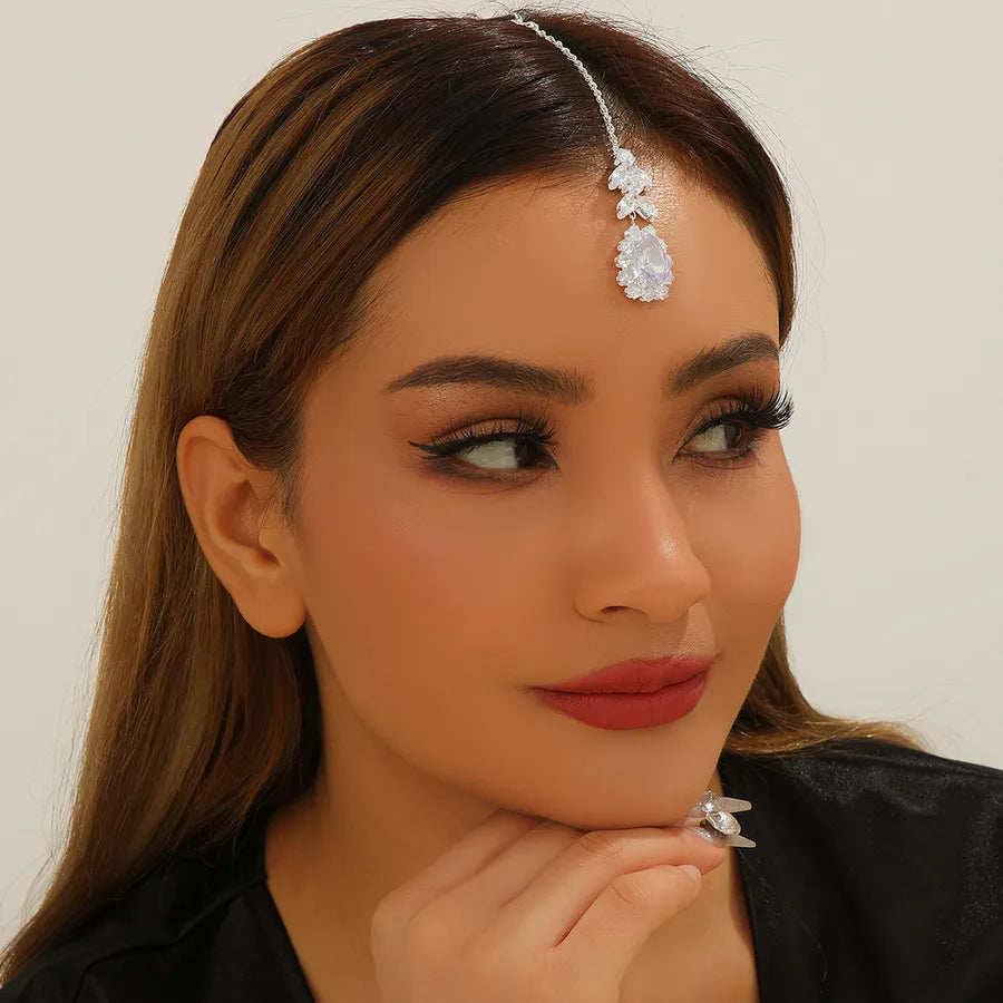 New Fashionable European Crystal Zirconia Waterdrop Hair Accessories For Brides Shiny Tassel forehead Chain Women's Jewelry