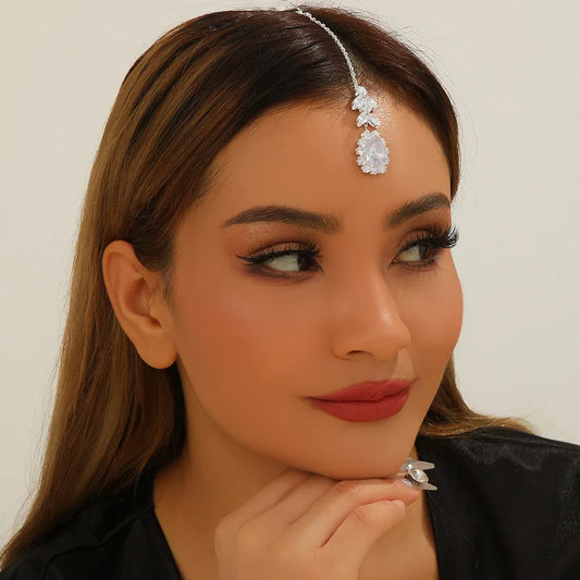 New Fashionable European Crystal Zirconia Waterdrop Hair Accessories For Brides Shiny Tassel forehead Chain Women's Jewelry