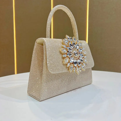 New Fashionable  Diamond Embedded Chain Handbag Small Square Sparkling Evening Bag Women's Clutch Bag