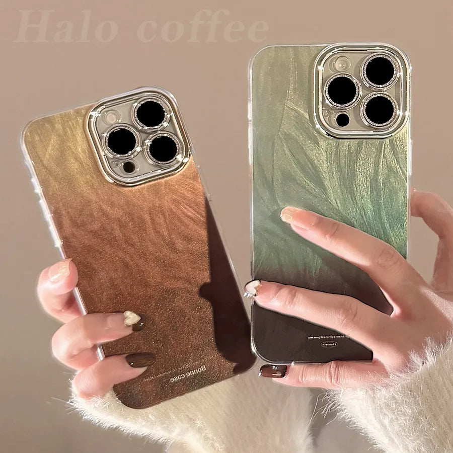 Luxury Brown Gradient Full Cover Phone Case crafted for iPhone 15 Pro Max and Samsung Galaxy, showcasing stylish vintage design and premium PC material, perfect for autumn and winter elegance.