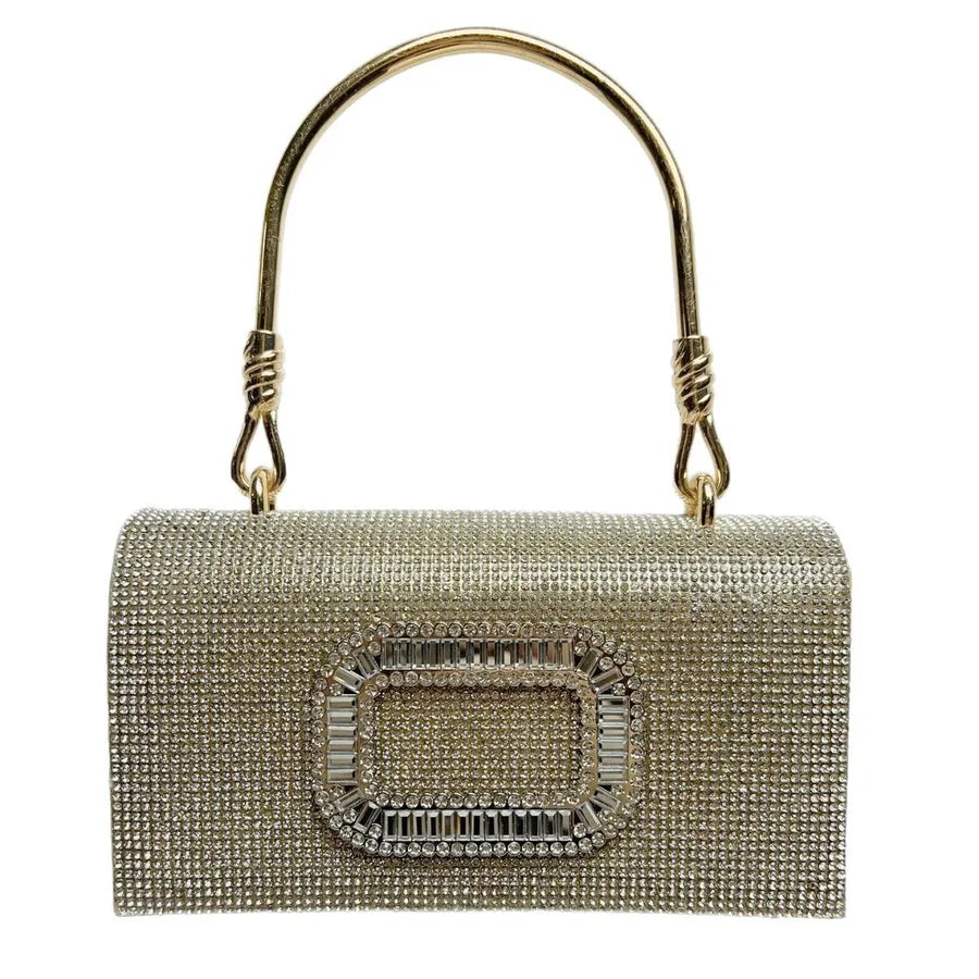 Sophisticated and elegant square clutch bag, perfect evening accessory with a luxurious diamond finish.