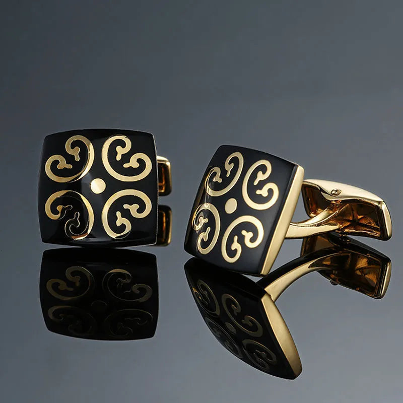 Elegant copper plated cufflinks for men, designed with modern geometric elements suitable for corporate events.