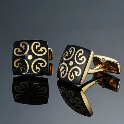 Elegant copper plated cufflinks for men, designed with modern geometric elements suitable for corporate events.