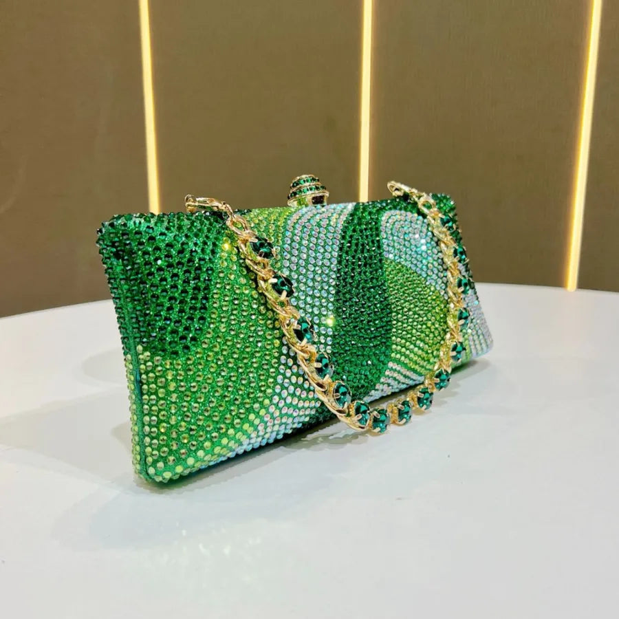 Shiny Full Diamond Evening Bag Party Ladies Handbag Wedding Maid Of Honor Chain Bag Sparkling Dinner Bag Square Polyester
