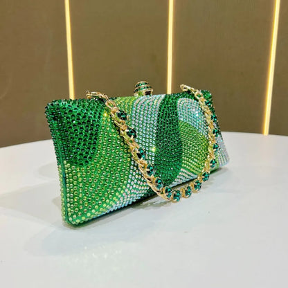 Shiny Full Diamond Evening Bag Party Ladies Handbag Wedding Maid Of Honor Chain Bag Sparkling Dinner Bag Square Polyester