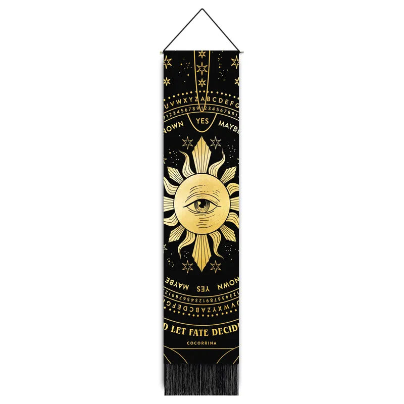 Close-up of luxurious polyester tapestry showcasing intricate details of a glamorous landscape art.