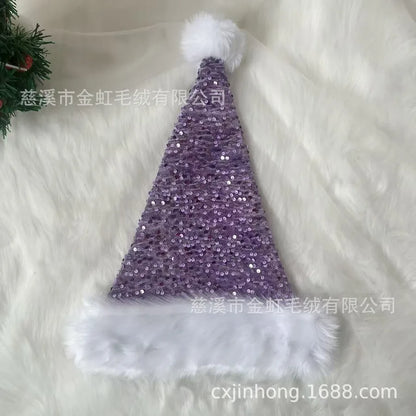 Model wearing the Elegant Christmas Color Block Hat, demonstrating its one-size-fits-most feature, ideal for enhancing party attire.