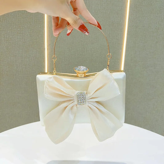 Retro Butterfly Knot Fairy Elegant Dinner Handbag Single Shoulder Crossbody Women's Bag Evening Clutch Polyester Square Bag