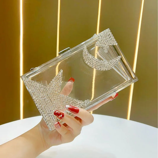 New Women's Clutch Bag Rhinestone High-End Sensation Party Shoulder Crossbody Chain Dinner Bag Square Acrylic Fashion Elements