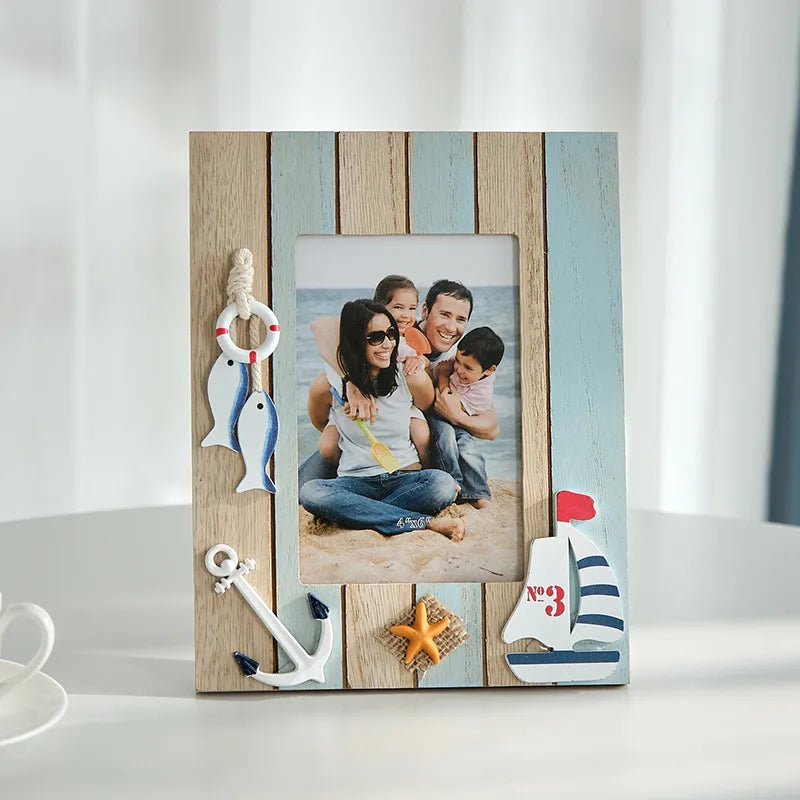 6-inch medieval wooden photo frame featuring a luxurious Mediterranean ocean theme, designed as a decorative ornament for elegant home decor.
