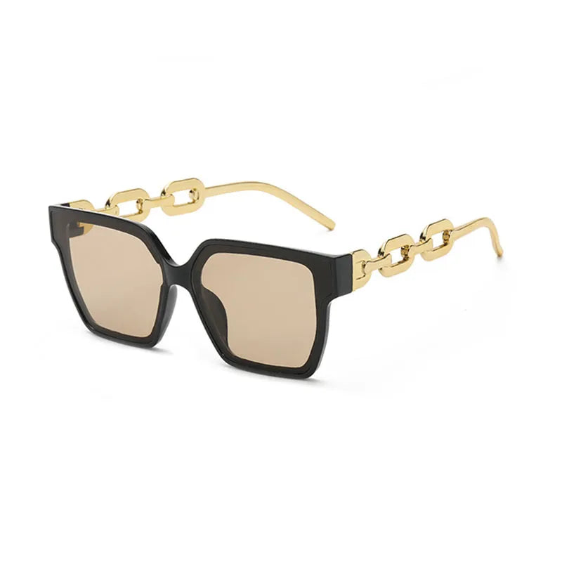 Elegant full-frame metal sunglasses for women featuring a trendy square design and UV400 lens protection.